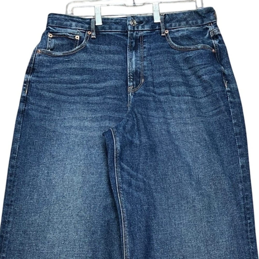 American Eagle Jeans Womens 14 34x35 Dark Wash 5 Pocket Wide Leg Stretch Flare - Picture 2 of 16